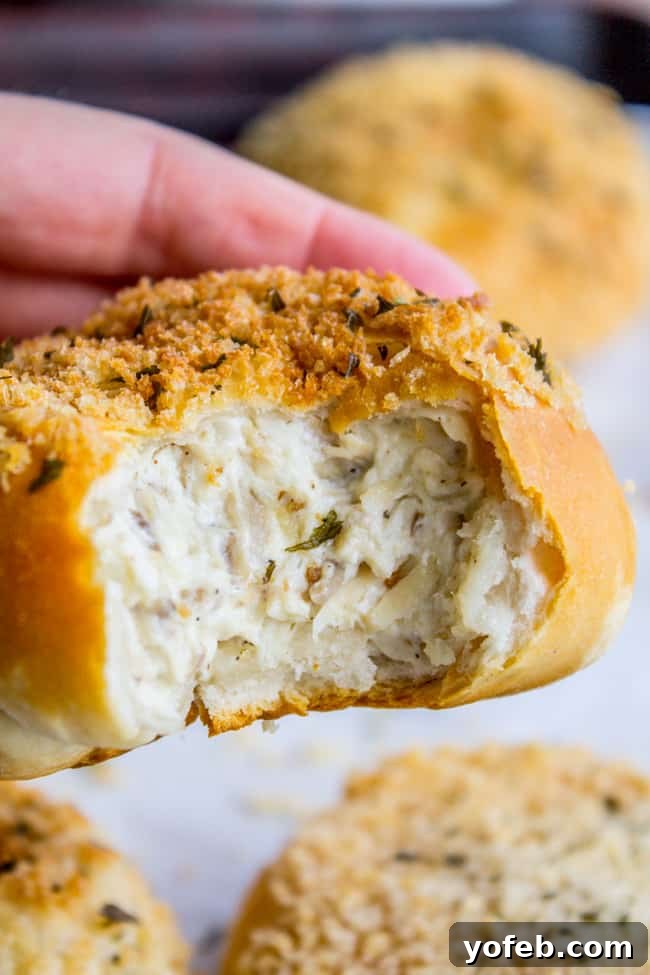 Chicken, Mushroom, and Cream Cheese Stuffed Rolls from The Food Charlatan