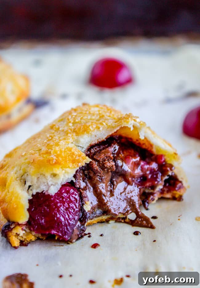 Handheld Chocolate Cherry Delights 3 Close-up of freshly baked Chocolate Cherry Hand Pies