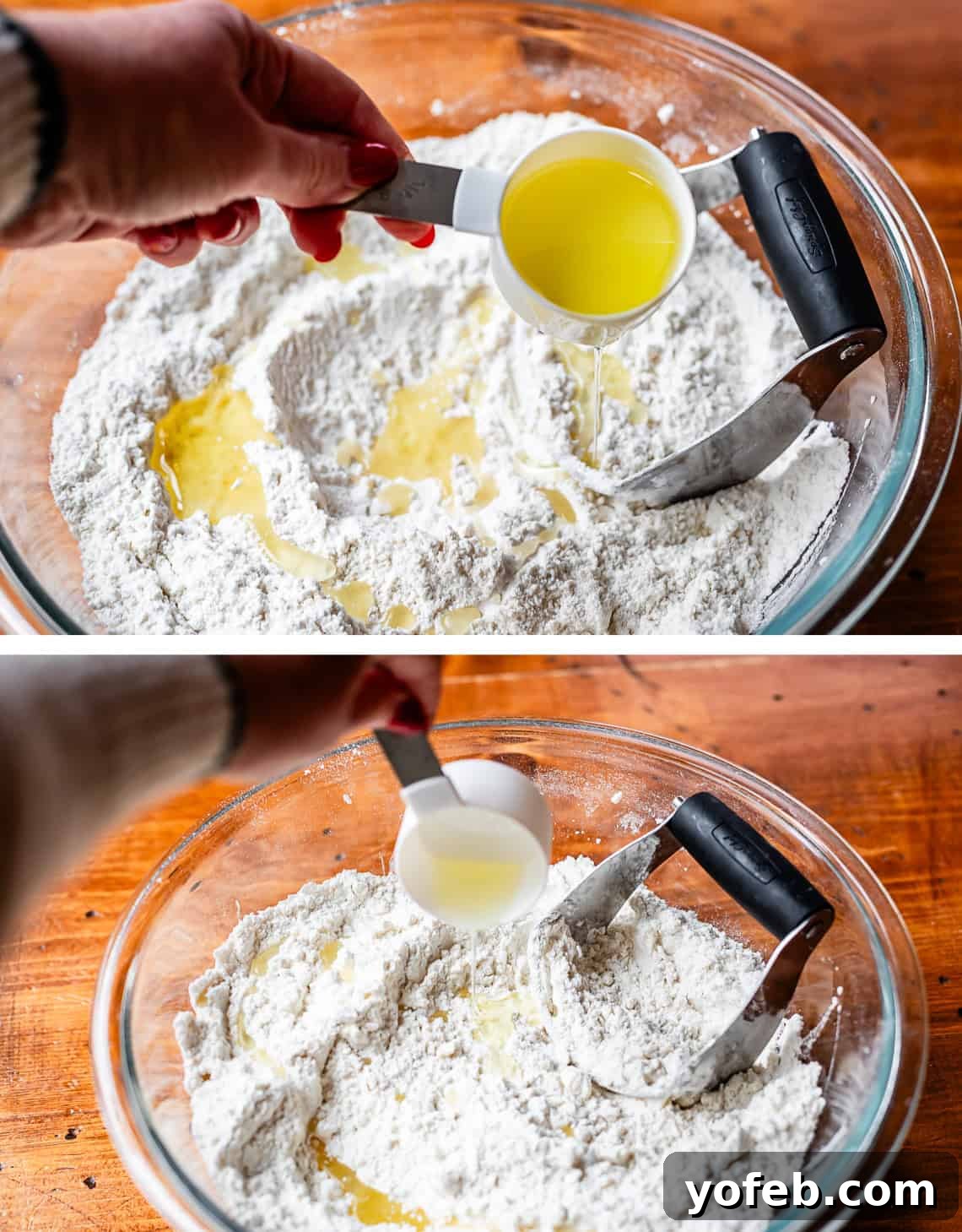 Pure Irish Soda Bread Perfection 9 Drizzling olive oil in increments into flour mixture for Irish soda bread.