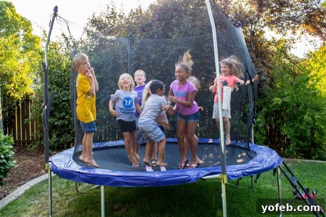 Salsa in 5: Restaurant Flavor for Your Best Taco Tuesday Yet 7 Kids jumping on a trampoline in a backyard.