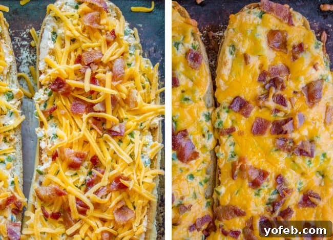 Smoky Bacon Jalapeño Cheesy Pull-Apart Bread 8 Jalapeño Popper Cheesy Bread actively melting and bubbling under a broiler