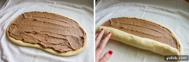 Maple Butter Morning Twist 8 Rolling out the Maple Butter Twist Coffee Cake dough into a rectangular shape on a lightly floured surface.
