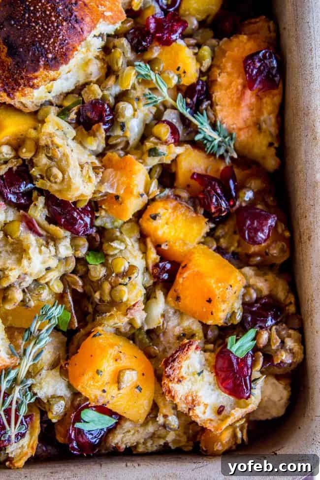 Butternut Squash, Cranberry, and Lentil Stuffing from The Food Charlatan