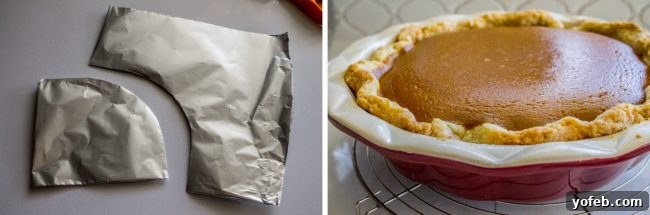 A Decadent Pumpkin Pie with Crème Brulée 11 a tinfoil crust shield, a perfectly baked pumpkin pie.