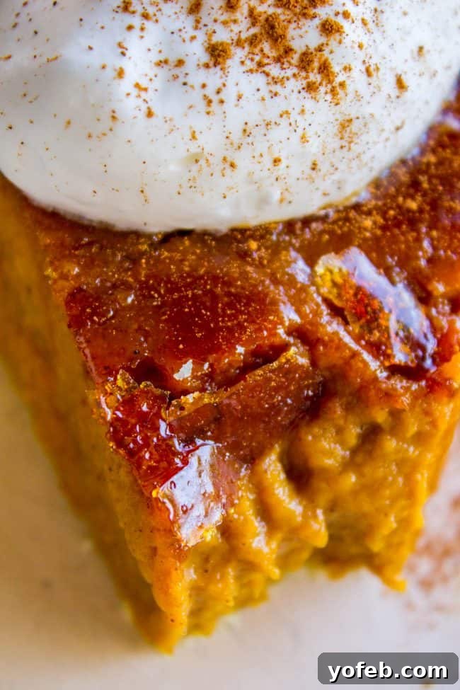 A Decadent Pumpkin Pie with Crème Brulée 13 a slice of Crème Brulée Pumpkin Pie with a forkful removed from the tip.