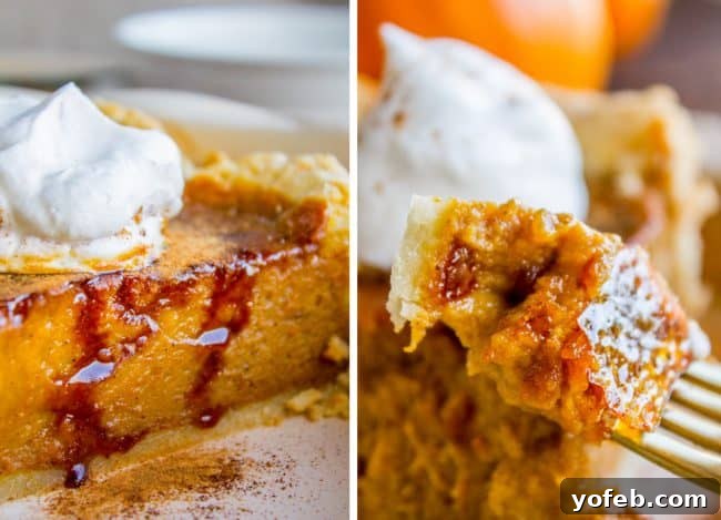 A Decadent Pumpkin Pie with Crème Brulée 6 Brulee topping melting down the side of a slice of pumpkin pie.