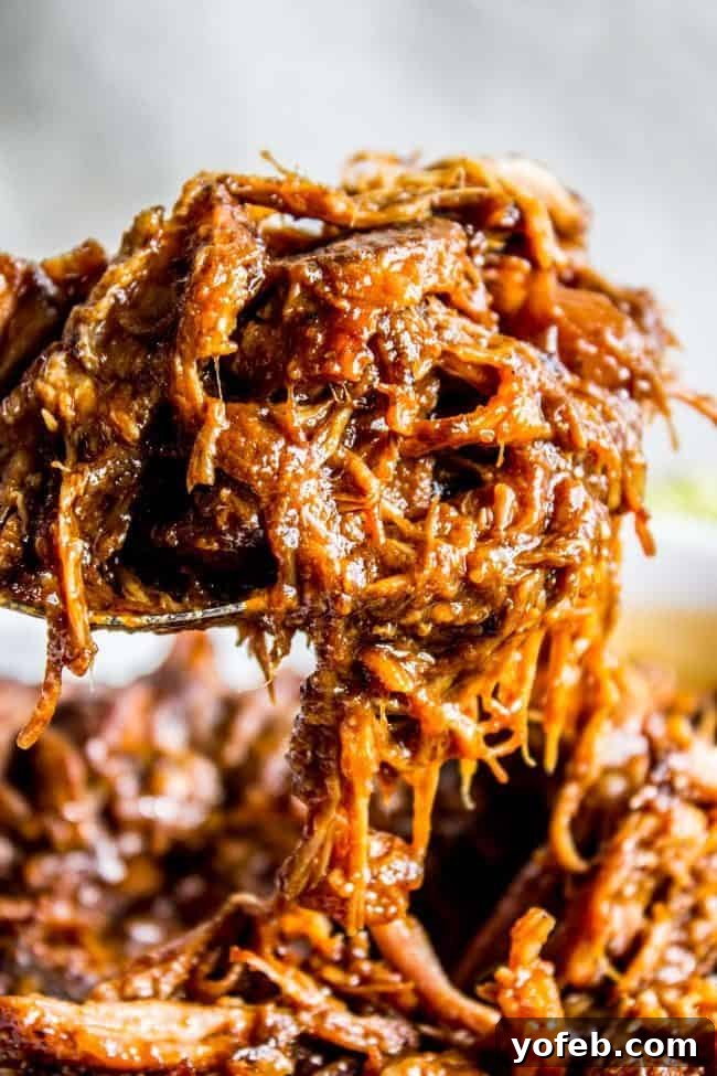 Cafe Rio-Style Sweet Shredded Pork Burrito Filling (Slow Cooker & Instant Pot) 3 Generous serving of sweet shredded pork, perfectly cooked and ready to be incorporated into your favorite Mexican dishes.