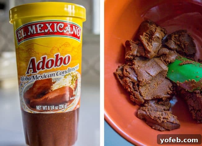 Cafe Rio-Style Sweet Shredded Pork Burrito Filling (Slow Cooker & Instant Pot) 7 A jar of rich Adobo sauce, essential for creating the authentic Cafe Rio sweet pork flavor.