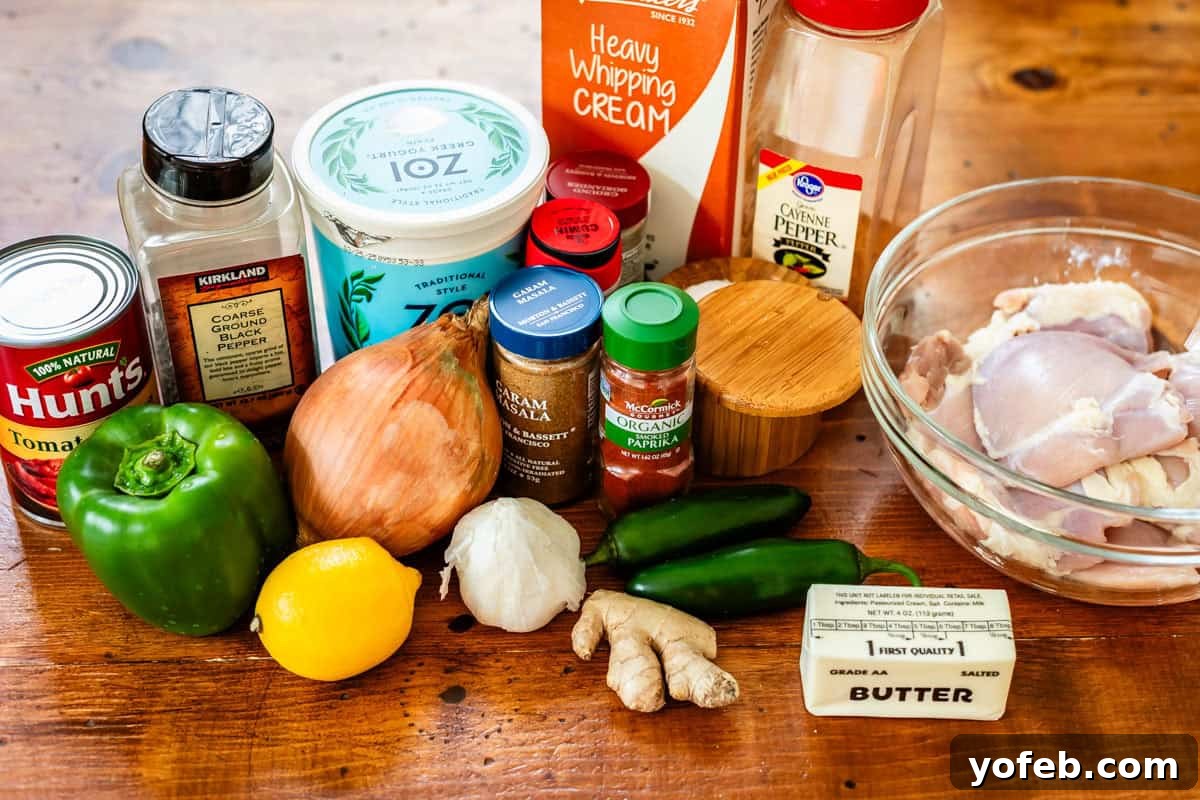Chicken Tikka Masala A Culinary Revelation 6 ingredients used for tikka masala like yogurt, veggies, and lots of spices.