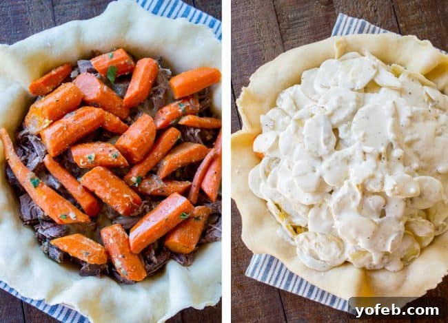 Roast Beef, Carrot, Potato Comfort Pie 7 beef, carrots, and potatoes in a pie crust.