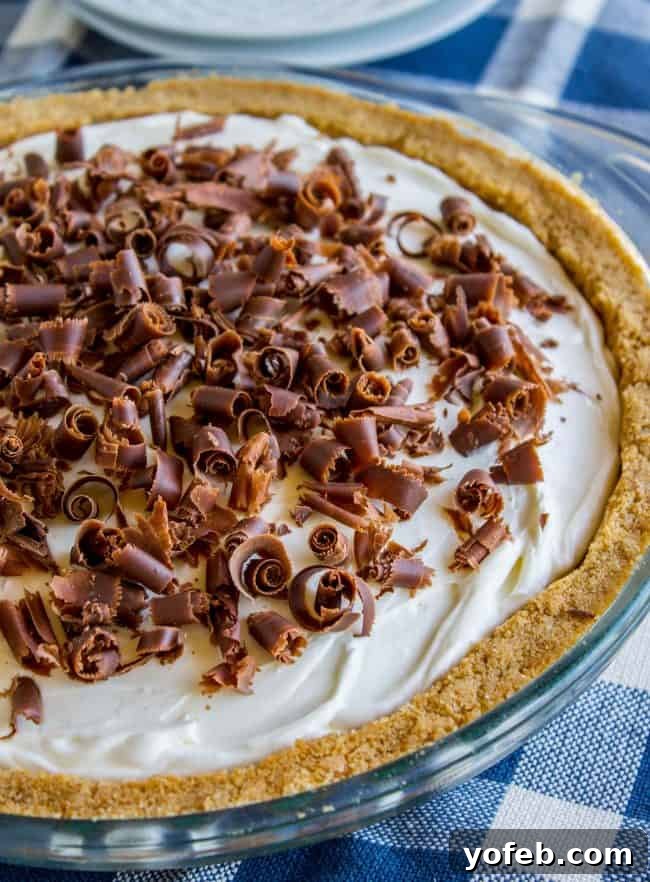 Classic French Silk Pie with Graham Cracker Crust Rich chocolate French Silk Pie with a thick graham cracker crust, topped with swirls of stabilized whipped cream and elegant chocolate shavings.