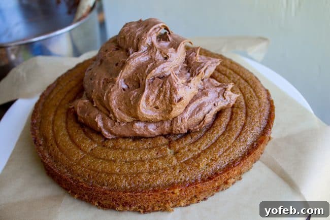 A stunning brown sugar yellow cake lavishly covered in homemade chocolate frosting, a testament to generous icing and perfect presentation. A beautifully frosted brown sugar yellow cake, topped with thick chocolate frosting and ready to be enjoyed.