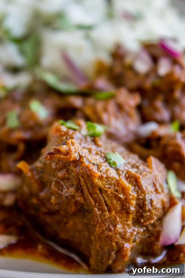 Slow Cooker Beef Curry: Simple steps for a flavorful, tender dish. A close-up of the finished slow cooker beef curry, generously garnished with fresh cilantro, showcasing its rich, thick sauce and perfectly cooked beef.