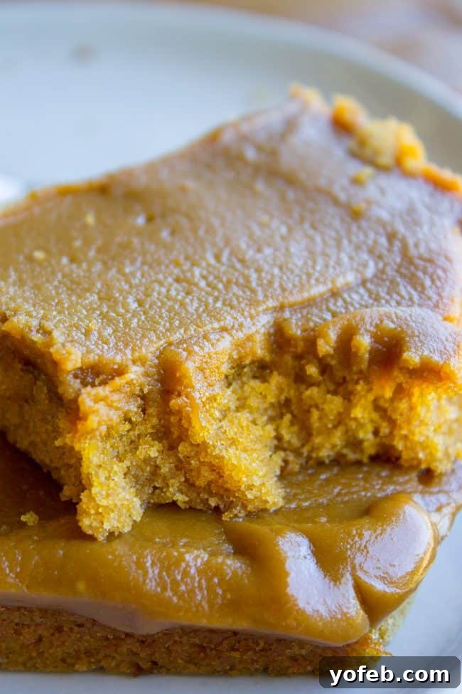 Thick Caramel Frosting on Moist Cake A delectable close-up of a slice of caramel cake generously slathered with rich, thick caramel frosting, showcasing its irresistible texture.