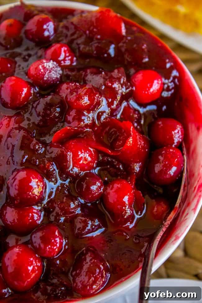 Generous Bowl of Cranberry Sauce A large, rustic bowl overflowing with freshly made homemade cranberry sauce, ready for a feast.