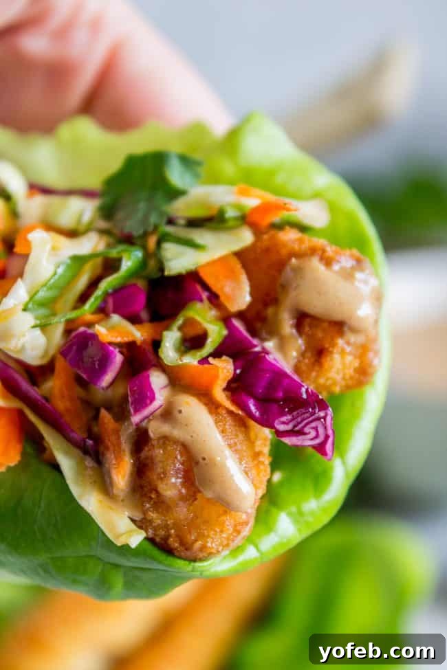 Thai Lettuce Wraps with Crispy Fish and Peanut Sauce: A Healthy and Flavorful Weeknight Meal. Thai lettuce wraps.