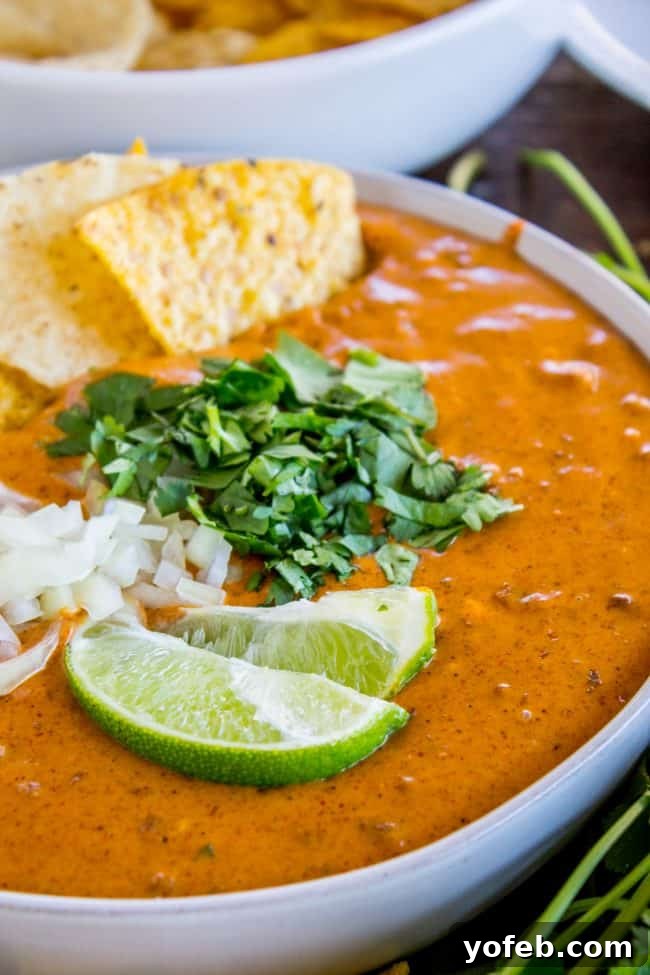 Copycat Chili's Queso Dip (Slow Cooker) A close-up of a bowl of cheesy Chili's copycat queso dip, ready to be enjoyed with a spoon or chips.