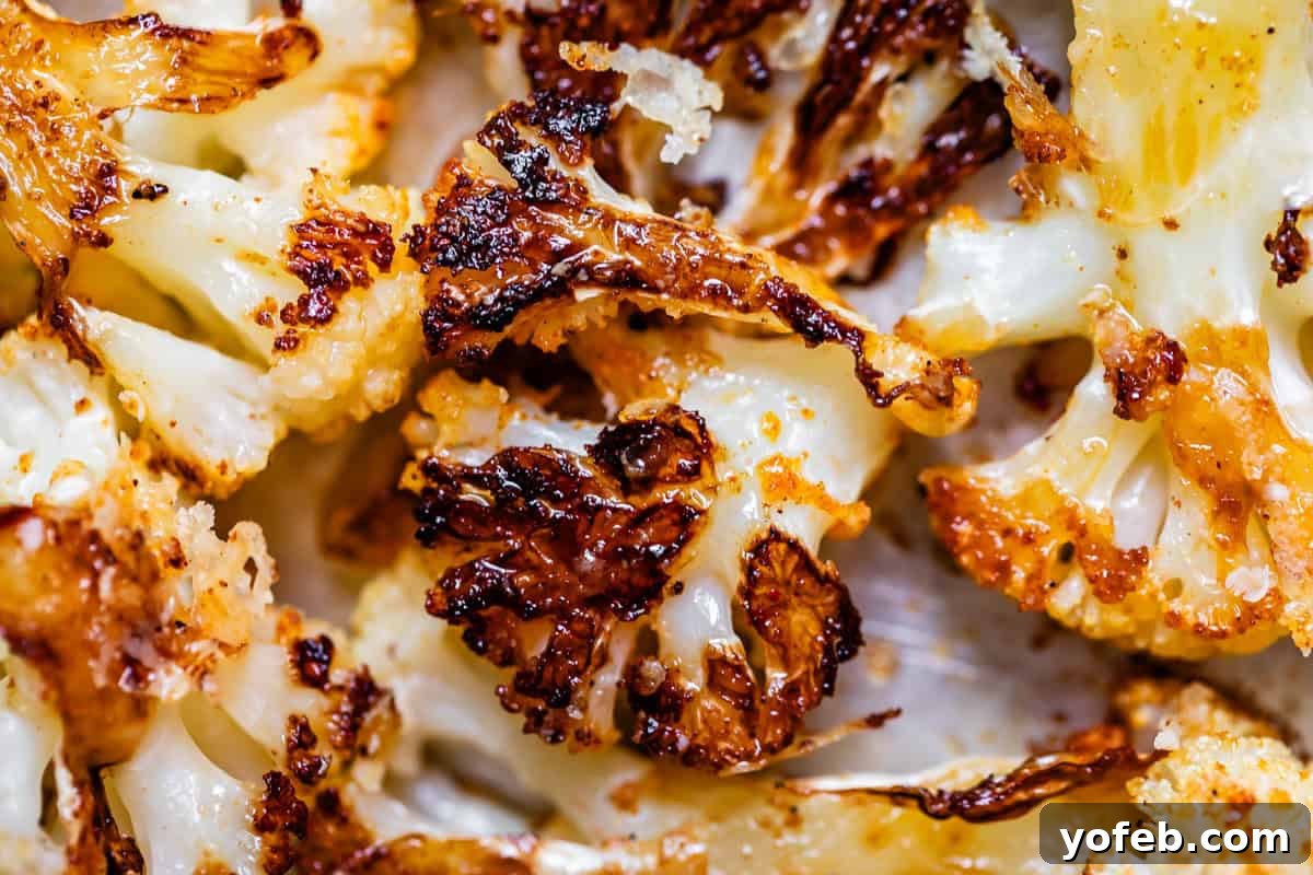 Perfectly Golden and Crispy Roasted Cauliflower 17 super browned and crispy roasted cauliflower glistening with oil.