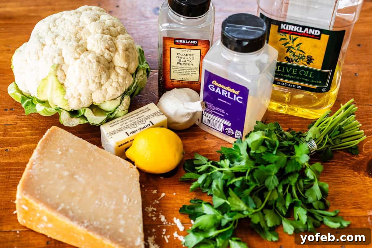 Perfectly Golden and Crispy Roasted Cauliflower 8 ingredients for roasted cauliflower like parmesan, butter, lemon, garlic, and more.