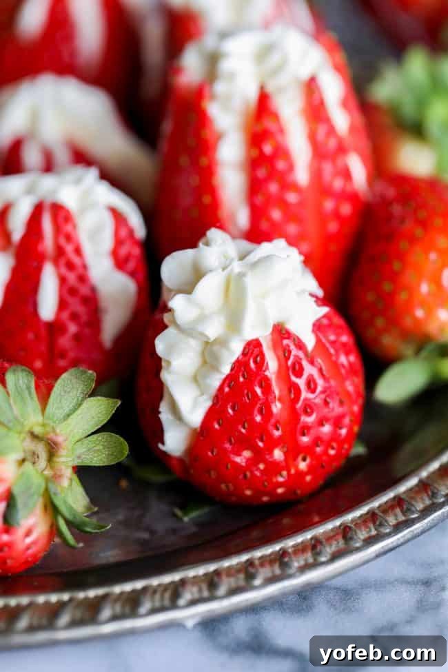 Creamy Cheesecake Stuffed Strawberries cheesecake filled strawberries close-up