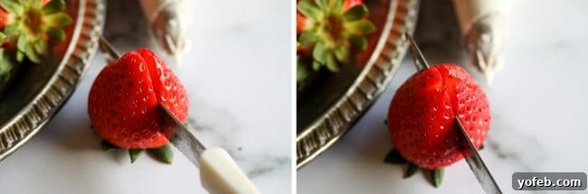 Stems On vs. Stems Off Stuffed Strawberries cheesecake stuffed strawberries with and without stems
