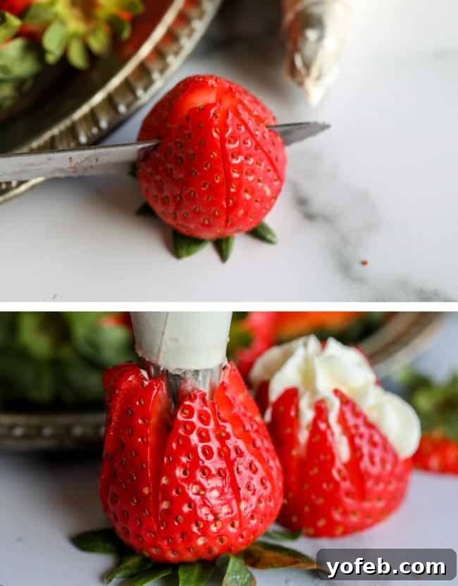 Arranged Stuffed Strawberries cream cheese filled strawberries arranged