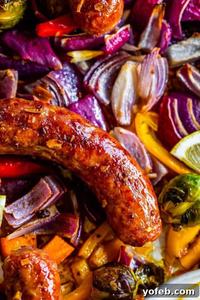 One Pan Sausage and Veggies with Aioli A serving of one-pan sausage and veggies with a dollop of lemon aioli on the side, highlighting the vibrant colors of the dish.