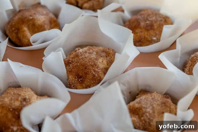 Empty Tomb Rolls prepared in a muffin tin, pre-baking. A row of perfectly formed Empty Tomb Rolls (Resurrection Rolls) sitting in a muffin tin, unbaked and dusted with cinnamon sugar.