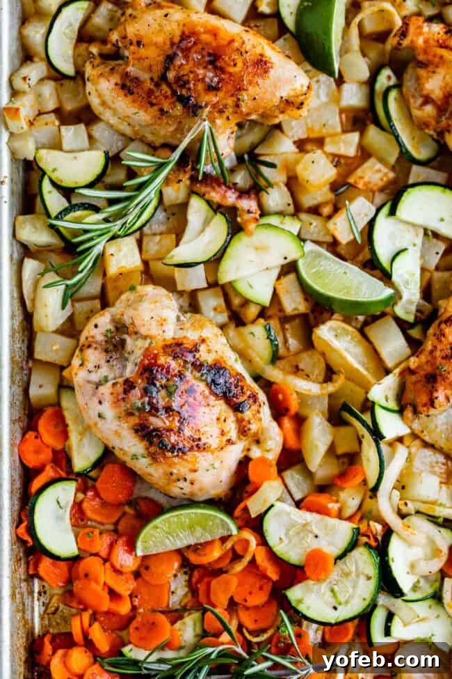 Sheet Pan Rosemary Lime Chicken and Veggies A perfectly roasted sheet pan chicken and vegetable dinner, showcasing the harmonious blend of rosemary and lime.