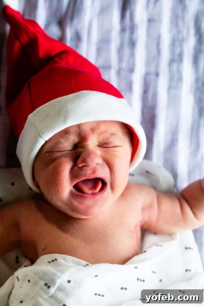 The Food Charlatan's 2019 Recipe Highlights 3 Baby Edison wearing a Santa hat and crying with an open mouth.
