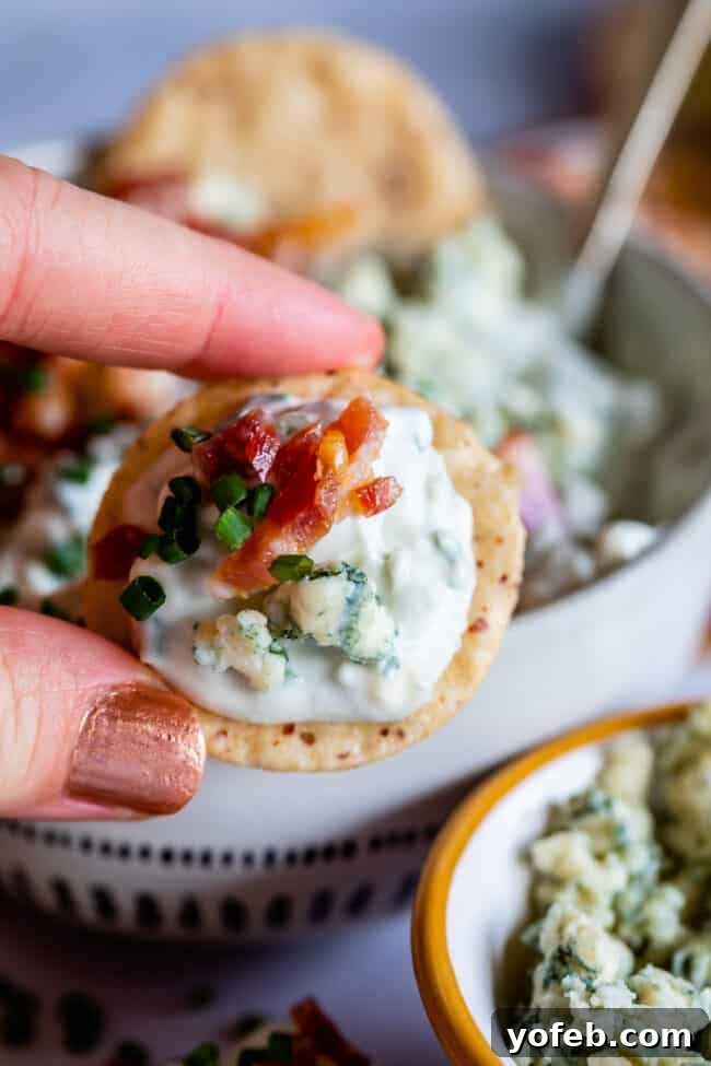 Quick & Simple Blue Cheese and Bacon Appetizer Delicious and easy blue cheese dip with bacon bits, perfect as a snack or appetizer.