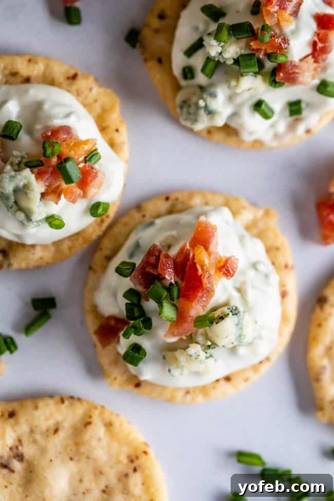 Homemade Bacon Blue Cheese Dip with Fresh Ingredients Freshly made bacon blue cheese dip in a bowl, showing texture and ingredients.