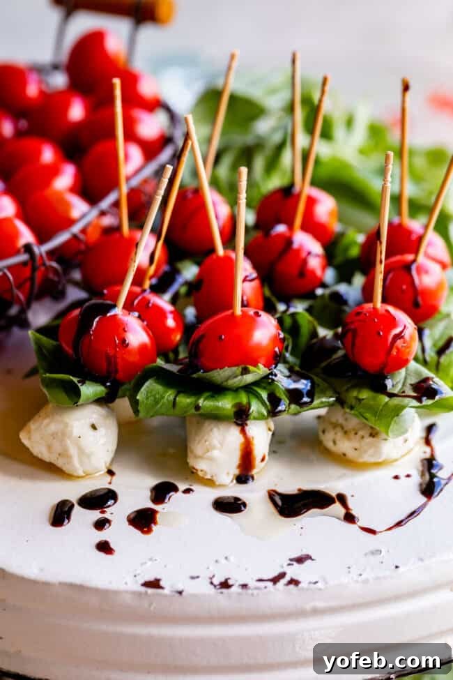 Caprese Salad Skewers Caprese Salad Skewers presented beautifully, showcasing the vibrant colors and appealing textures of the ingredients.