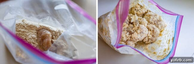 Coating Chicken Marinated chicken being coated in dry ingredients in a bag