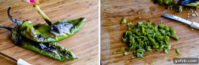roasted and chopped Anaheim peppers.