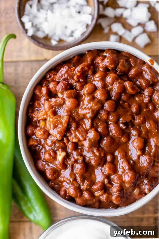 pinquito beans with anaheim peppers and chopped onions.