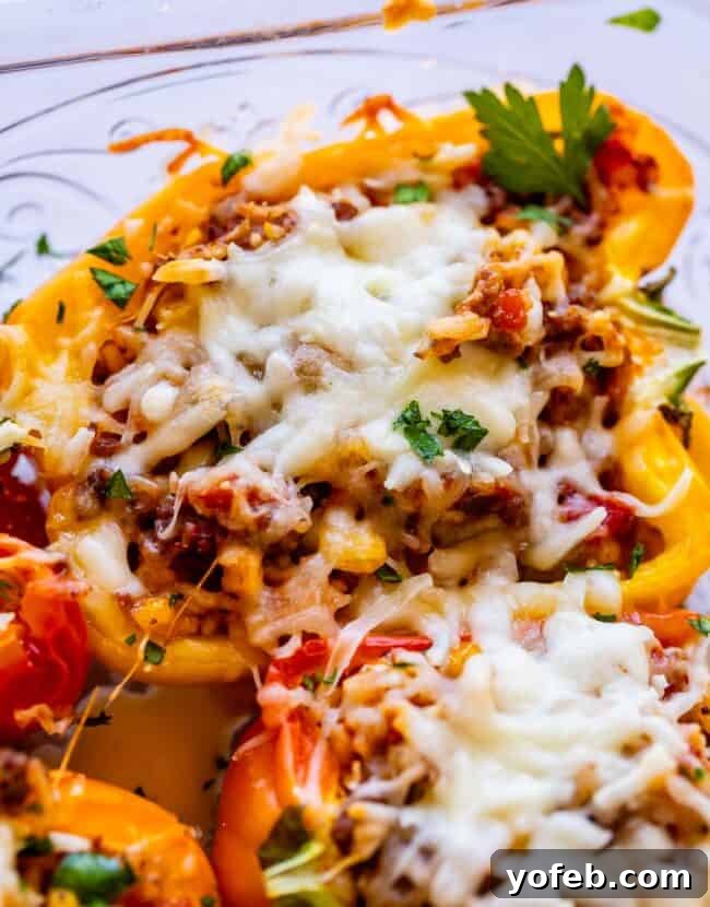 Irresistible Stuffed Bell Peppers 13 Easy stuffed peppers with golden melted cheese, fresh out of the oven and ready to enjoy.