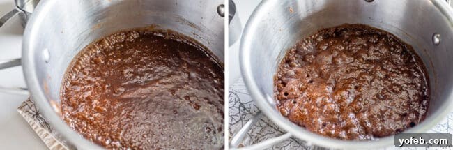 Easy No-Bake Peanut Butter Oatmeal Cookies 11 one pot almost boiling, one pot at a rolling boil