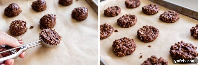 Easy No-Bake Peanut Butter Oatmeal Cookies 14 using a cookie scoop to shape no bake cookies