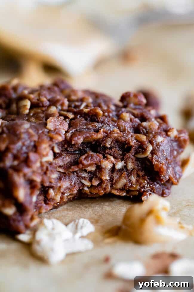 Easy No-Bake Peanut Butter Oatmeal Cookies 4 co bake cookie with a bite taken out