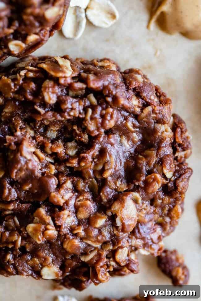 Easy No-Bake Peanut Butter Oatmeal Cookies 6 close up of chocolate no bake cookies