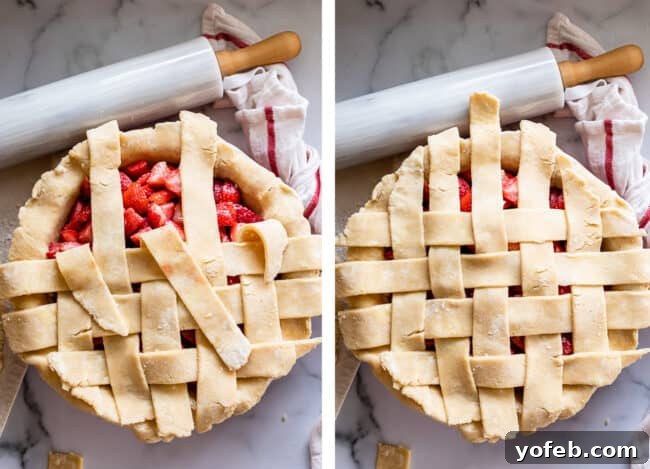 A Visual Guide to Making a Lattice Pie Crust 14 folding back strips of dough for a lattice pie crust