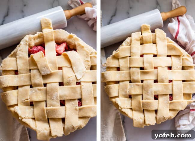 A Visual Guide to Making a Lattice Pie Crust 15 finishing the weave on a simple lattice pie crust