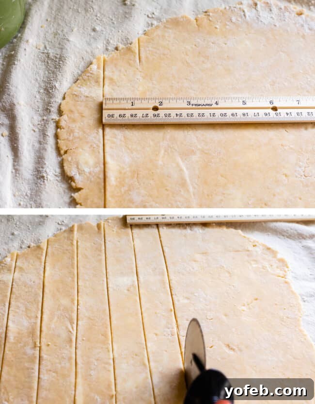 A Visual Guide to Making a Lattice Pie Crust 4 cutting strips of pie dough to make a lattice crust