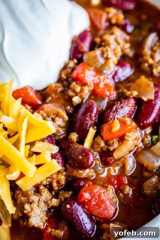 Effortless 45 Minute Chili 4 close up shot of quick, easy chili recipe.