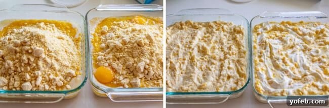 Golden Cornbread Delight 11 dry cornbread mix on top of corn as part of corn casserole.