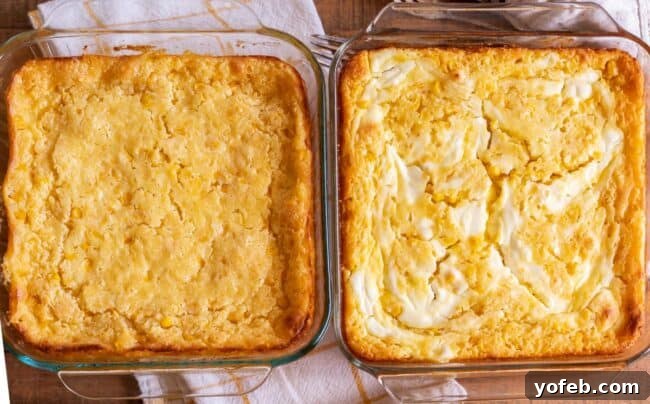 Golden Cornbread Delight 12 two different kinds of jiffy corn casserole, one with swirled sour cream on top.