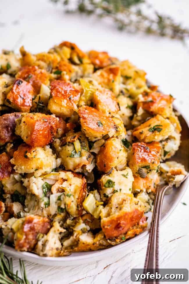 The Ultimate Thanksgiving Stuffing 22 thanksgiving stuffing recipe in a bowl with a spoon
