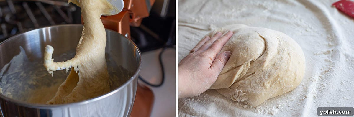 Meyer Lemon Sunshine Rolls 6 sweet roll dough in a bowl, the dough on a pastry cloth with hand kneading it