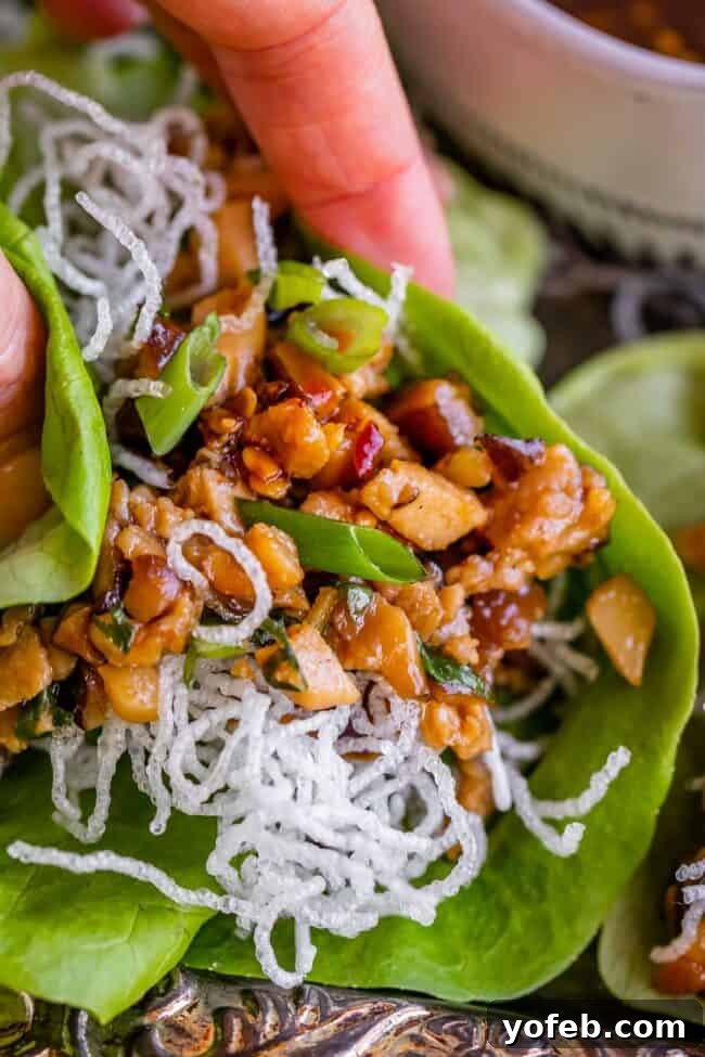 P.F. Chang's Style Lettuce Wraps at Home 3 P.F. Chang's style lettuce wraps with crispy fried rice noodles.